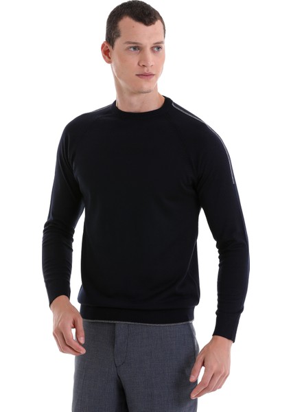 Lacivert Regular Fit Jakarlı Bisiklet Yaka Yünlü Triko Kazak modelleri