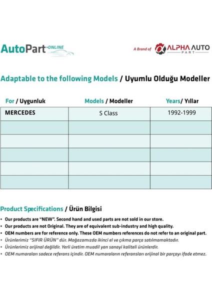 Alpha Auto Part Mercedes S Class W140 Için El Fren Mandalı