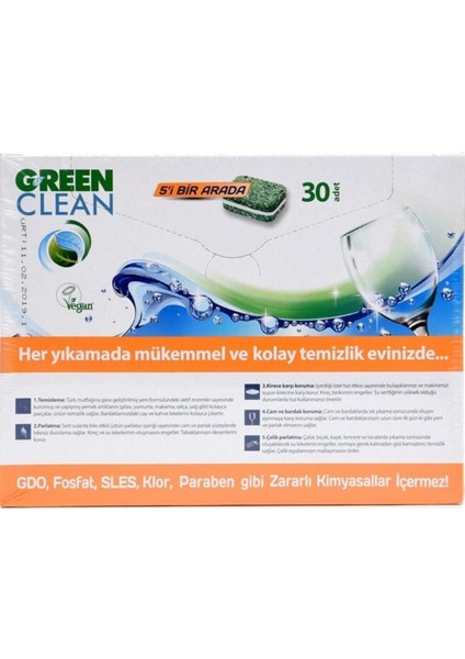 Green Clean Organik Bitkisel Bulaşık Makinesi Tablet 30 Adet x 2 Adet