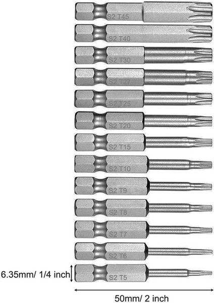 Tornavida Uçları-1set 13 Boyut 50MM Torx Başlı Tornavida Uçları-Gümüş (Yurt Dışından)