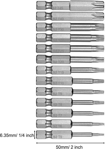 Tornavida Uçları-1set 13 Boyut 50MM Torx Başlı Tornavida Uçları-Gümüş (Yurt Dışından)