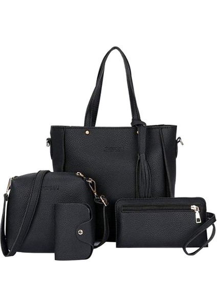 Yaz Yeni 4'lü Paket Kadın Cüzdan ve Çanta Seti Düz Renk Pu Deri Satchel Çanta Omuz Çantası Çanta Trendy Basit Mektup Çanta (Yurt Dışından)
