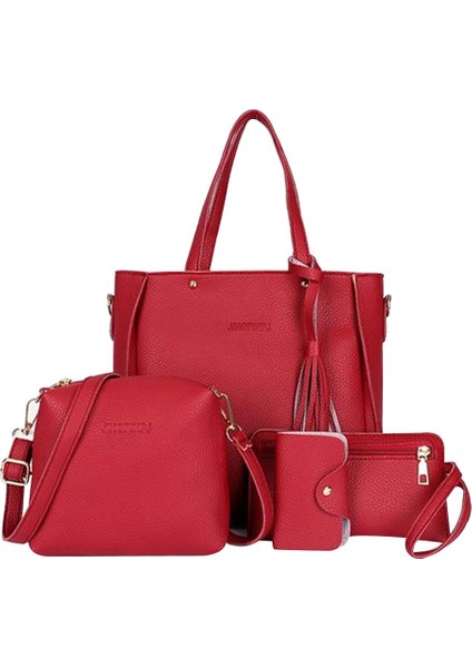 Yaz Yeni 4'lü Paket Kadın Cüzdan ve Çanta Seti Düz Renk Pu Deri Satchel Çanta Omuz Çantası Çanta Trendy Basit Mektup Çanta (Yurt Dışından) modelleri