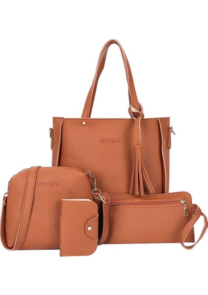 Yaz Yeni 4'lü Paket Kadın Cüzdan ve Çanta Seti Düz Renk Pu Deri Satchel Çanta Omuz Çantası Çanta Trendy Basit Mektup Çanta (Yurt Dışından) fırsatları