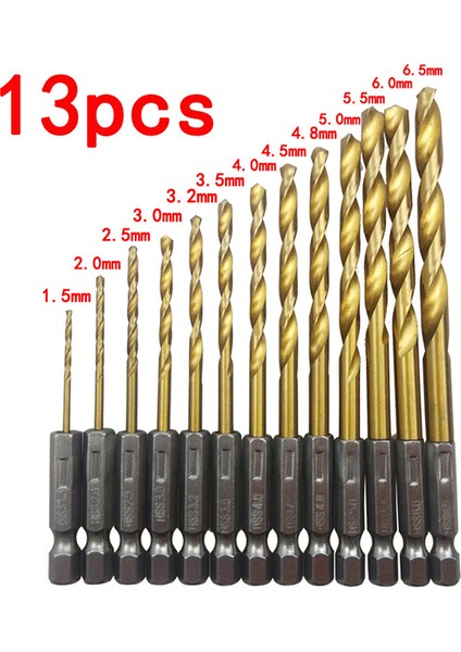 13 Adet 1/4 Hex Shank 1.5-6.5mm Matkap Uçları Hss Yüksek Hız Çelik Matkap Ucu Seti Aracı Podazz (Yurt Dışından)
