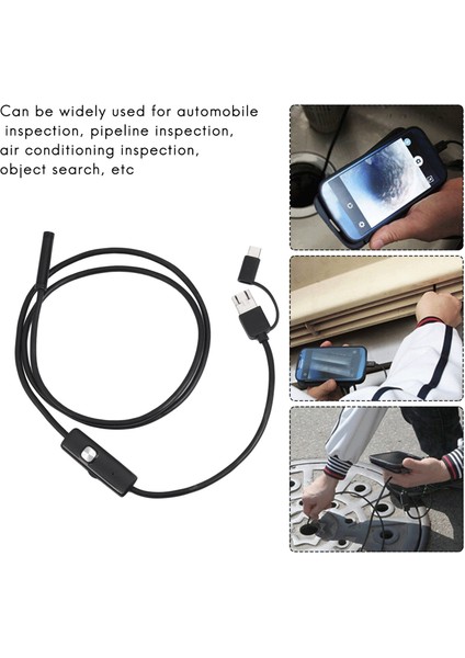 3'ü 1 Arada Endoskop Borescope Kamera Dahili 6 LED USB Tip-C(1m 7mm) (Yurt Dışından)