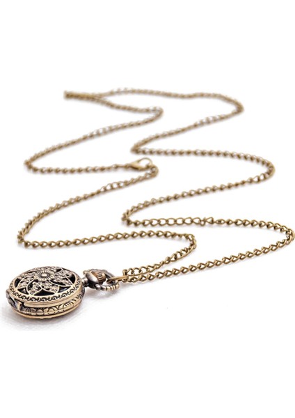 Moda Vintage Retro Bronz Kuvars Saat Cebi Zincir Kolye Kolye (Lotus) (Yurt Dışından)