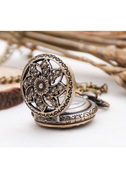 Moda Vintage Retro Bronz Kuvars Saat Cebi Zincir Kolye Kolye (Lotus) (Yurt Dışından) fırsatları