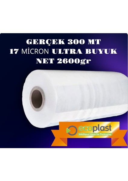 Ultra Büyük Gerçek 300 mt 17 Mikron Palet Streci Net 2600 gr Streç 50 cm