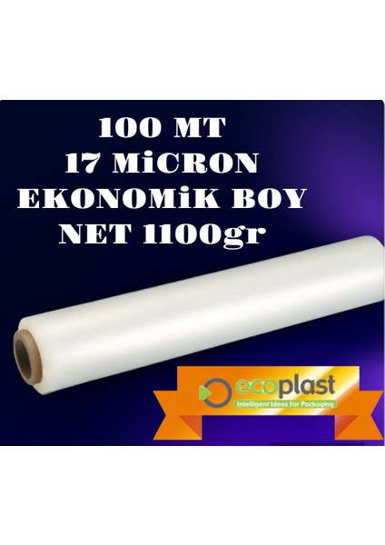 Ekonomik Boy 100 mt 17 Mikron Palet Streci Net 1100 gr Streç 50 cm