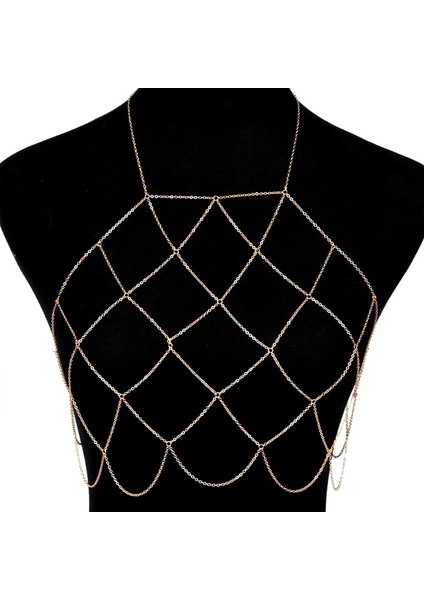 Wo'nun Boyundan Bağlamalı Örgü Vücut Zinciri Bralette Bikini Sütyen Kolyeler Mideler (Altın) (Yurt Dışından)