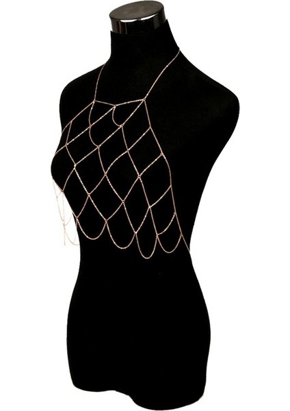 Wo'nun Boyundan Bağlamalı Örgü Vücut Zinciri Bralette Bikini Sütyen Kolyeler Mideler (Altın) (Yurt Dışından)