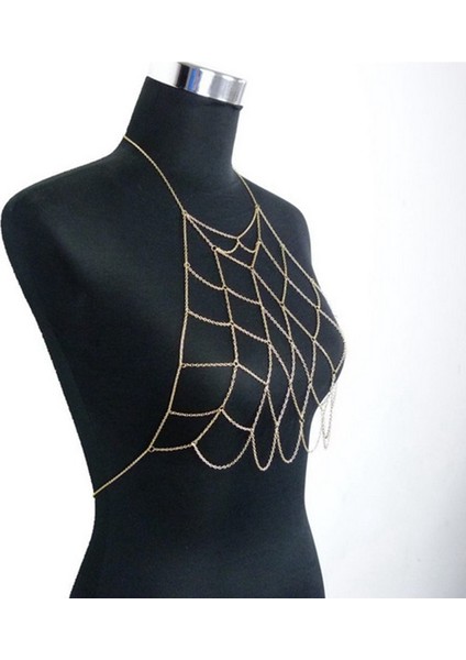 Wo'nun Boyundan Bağlamalı Örgü Vücut Zinciri Bralette Bikini Sütyen Kolyeler Mideler (Altın) (Yurt Dışından)