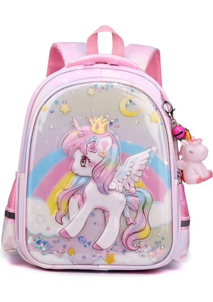 Sevimli Unicorn Çocuk Okul Çantası Çift Katmanlı Büyük Kapasiteli Payet Sırt Çantası (Yurt Dışından)