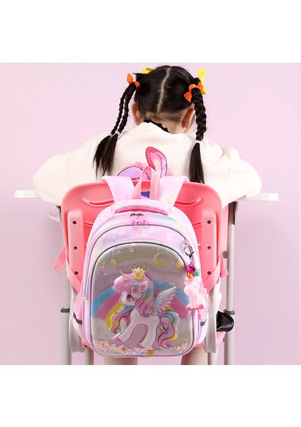 Sevimli Unicorn Çocuk Okul Çantası Çift Katmanlı Büyük Kapasiteli Payet Sırt Çantası (Yurt Dışından)