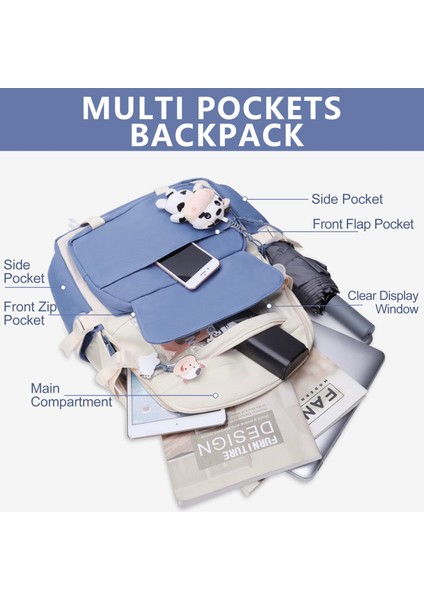 Zizi'nin Büyük Kapasiteli Öğrenci Okul Çantası Karikatür Çok Bölmeli Sırt Çantası, Bebek Kolyesiyle Birlikte Gelir (Yurt Dışından) fırsatları