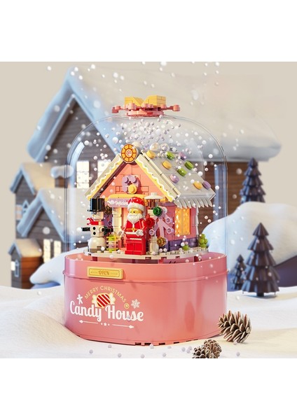 Noel Pembe Şeker Evi Yapı Taşları Otomatik Kar Müzik Kutusu Çocuk Eğitici Oyuncaklar (Yurt Dışından) modelleri