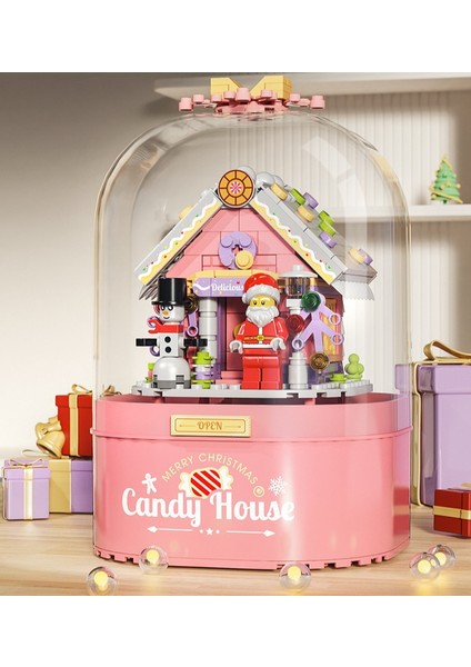 Noel Pembe Şeker Evi Yapı Taşları Otomatik Kar Müzik Kutusu Çocuk Eğitici Oyuncaklar (Yurt Dışından) fırsatları