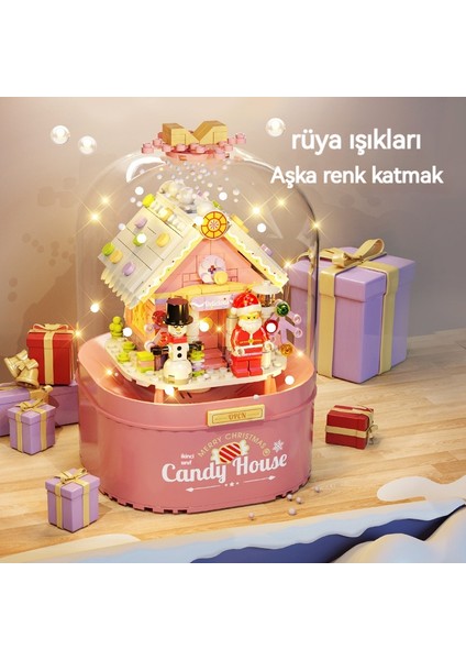 Noel Pembe Şeker Evi Yapı Taşları Otomatik Kar Müzik Kutusu Çocuk Eğitici Oyuncaklar (Yurt Dışından) indirimleri