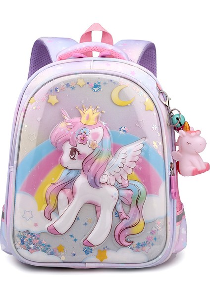 Sevimli Unicorn Çocuk Okul Çantası Çift Katmanlı Büyük Kapasiteli Payet Sırt Çantası (Yurt Dışından)