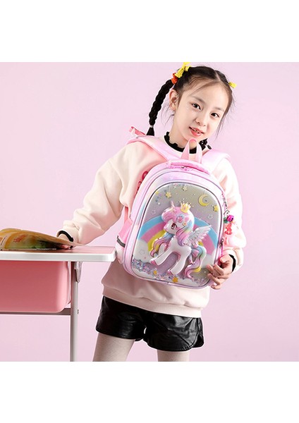 Sevimli Unicorn Çocuk Okul Çantası Çift Katmanlı Büyük Kapasiteli Payet Sırt Çantası (Yurt Dışından)