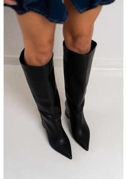 Briar Siyah Mat Sivri Burun Kadın Topuklu Çizme