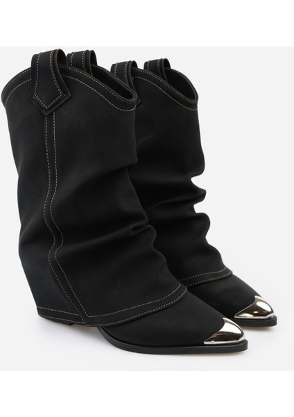 Glinda Siyah Mat Körüklü Kadın Topuklu Bot