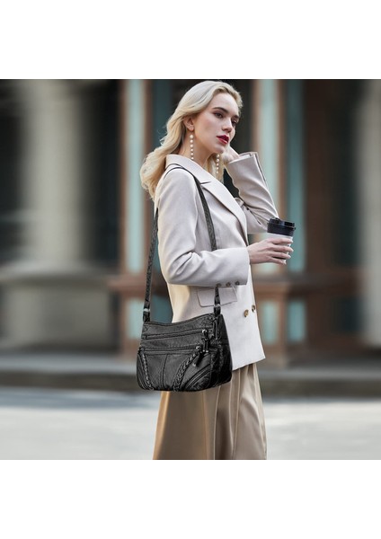 Kadın Yumuşak Deri Omuz Çantası Büyük Kapasiteli Crossbody Çanta Cep Telefonu Çantası (Yurt Dışından)