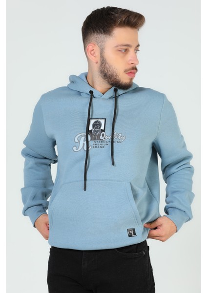 Mint Erkek Baskılı Kapüşonlu Üç Iplik Şardonlu Sweatshirt P-00005259