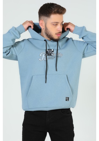 Mint Erkek Baskılı Kapüşonlu Üç Iplik Şardonlu Sweatshirt P-00005259