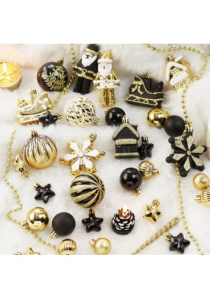 Noel Dekorasyonları 50PC/SIYAH ve Altın Boyanmış Noel Topu Ayarladı Noel Ağacı Dekorasyonları Takılmış Şekerleri (Yurt Dışından)