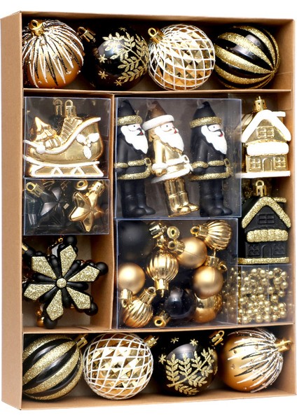 Noel Dekorasyonları 50PC/SIYAH ve Altın Boyanmış Noel Topu Ayarladı Noel Ağacı Dekorasyonları Takılmış Şekerleri (Yurt Dışından) indirimleri