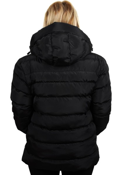 Kadın Siyah Kapüşonlu Içi Polarlı Su Geçirmez Rüzgara Dayanıklı Şişme Mont fiyatları