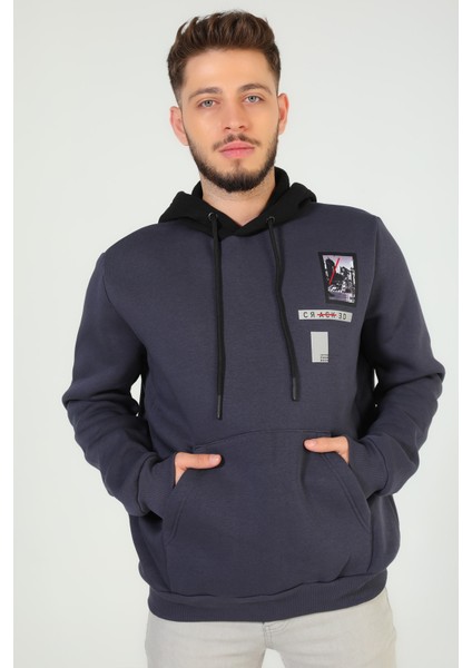 Füme Erkek Kapüşonlu Üç Iplik Şardonlu Sweatshirt P-00005332