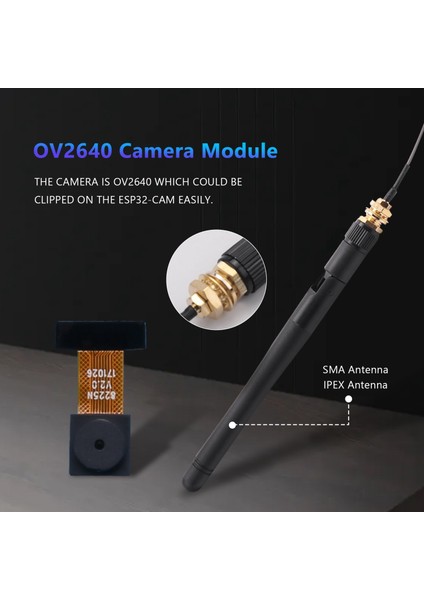 OV2640 Kamera + Usb'den Ttl'ye Seri Dönüştürücü + Ipex 2.4g Sma Antenli ESP32-CAM Wifi Bluetooth Geliştirme Kartı (Yurt Dışından)