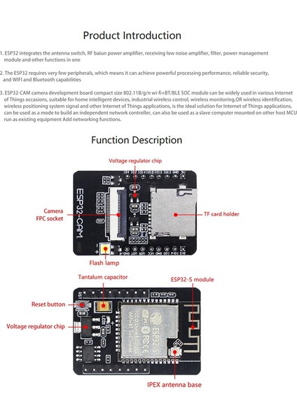 ESP32-CAM Geliştirme KARTI+OV2640 Kamera Modül Seti 520KB+4M Psram 32MBIT Wıfı+Bluetooth Ultra Düşük Güçler Iot Modülü 5V (Yurt Dışından)