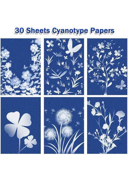 Cyanotype Kağıdı, 30 Adet A5 Güneş Baskı Kağıdı Seti, Yüksek Hassasiyetli Güneş Baskı Doğa Baskı Kağıdı Güneş Çizim Kağıdı (Yurt Dışından)