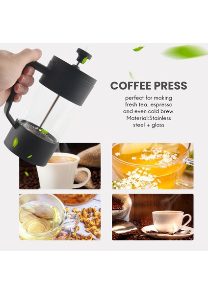 French Press Kahve ve Çay Makinesi, Kalınlaştırılmış Borosilikat Cam Kahve Presi Paslanmaz ve Bulaşık Makinesinde Yıkanabilir, Siyah (Yurt Dışından)