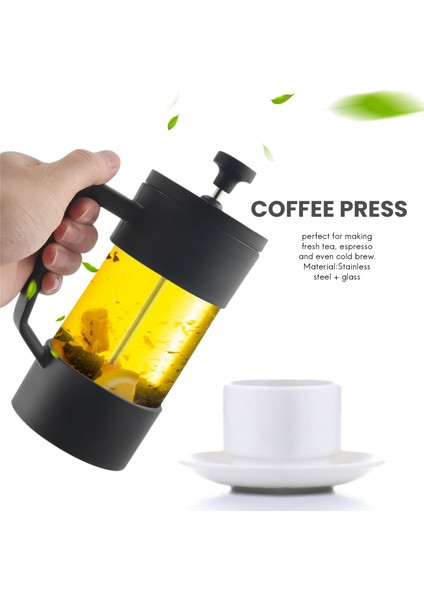 French Press Kahve ve Çay Makinesi, Kalınlaştırılmış Borosilikat Cam Kahve Presi Paslanmaz ve Bulaşık Makinesinde Yıkanabilir, Siyah (Yurt Dışından)