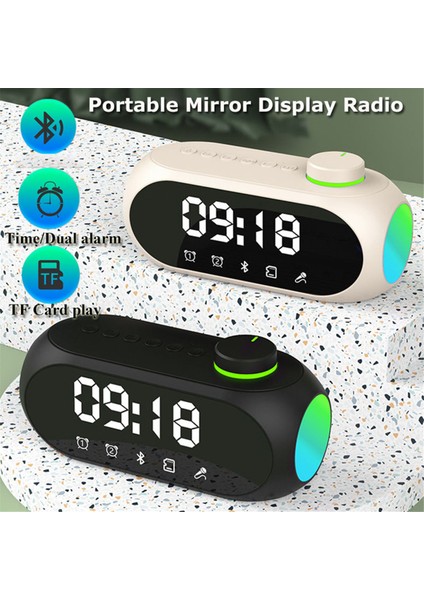 Taşınabilir Mini Fm Radyo Alıcısı Hifi Ses Rgb Bluetooth Hoparlör Saatli Çift Çalar Saat Desteği Handsfree -B (Yurt Dışından)