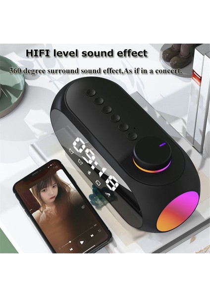 Taşınabilir Mini Fm Radyo Alıcısı Hifi Ses Rgb Bluetooth Hoparlör Saatli Çift Çalar Saat Desteği Handsfree -B (Yurt Dışından)