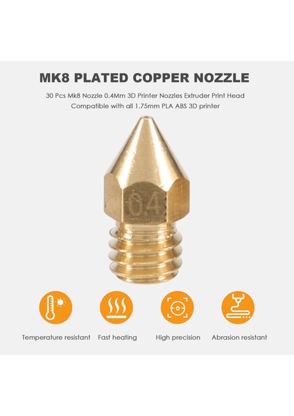 30 Adet Mk8 Nozul 0.4mm 3D Yazıcı Nozulları Ekstruder Baskı Kafası 3D Yazıcı Için -10 (1 Adet Plastik Kutu) (Yurt Dışından)