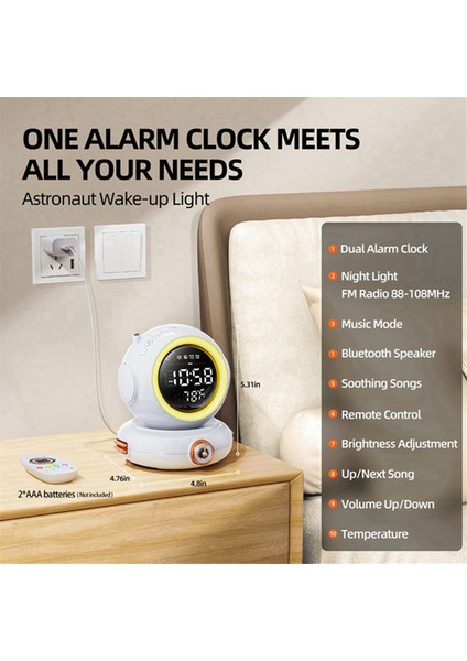 Uyandırma Işığı Bluetooth Hoparlör Mini Fm Radyo Renkli Astronot Gece Lambası (Yurt Dışından)