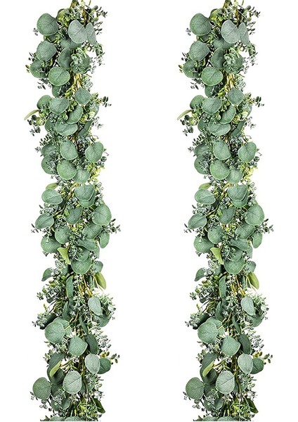 2 Adet Yapay Okaliptüs Yaprakları Garland, 6.5ft Yeşillik Buzlu Asma Düğün Masa Koşucu Mantel Ev Dekor Için (Yurt Dışından)