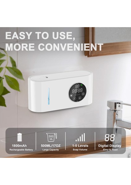 Otomatik Sabunluk Dispenseri Duvara Montaj 17OZ Mutfak Banyo-Beyaz Için Şarj Edilebilir Sıvı Bulaşık Sabunu Dispenseri (Yurt Dışından)