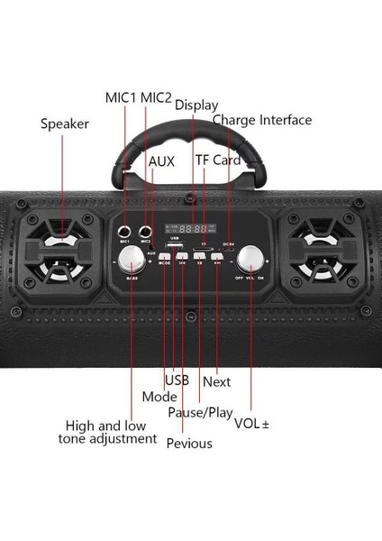 Çok Fonksiyonlu Bluetooth Dış Mekan Taşınabilir Hoparlör 20W Subwoofer Dış Mekan Partileri Için Uygun Siyah (Yurt Dışından)