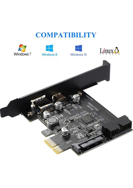 Pcı-E 1x - USB 3.2 Gen1 Usb3.2 Tip-C Ön Adaptör Kartı 2 Bağlantı Noktası (Tip C+ Tip A) Genişletme Kartı (Yurt Dışından)