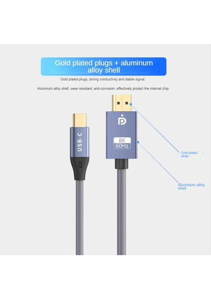 USB C'den Displayport Kablosuna Çift Yönlü 8k 60Hz Ekran Bağlantı Noktasından Tip-C'ye 3.1 Dp Kablosu Için 3 Pro Için (Yurt Dışından) fiyatları