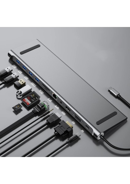 11'i 1 Arada USB Hub Usb'den Tip C'ye Adaptör USB C Hub 3.0 USB Ayırıcı 4K -Uyumlu Hub USB C Mikro Okuyucu RJ45 Hub (Yurt Dışından)