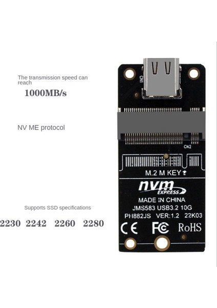 Type-C - M.2 Adaptörü Nvme SSD Adaptörü Nvme Muhafaza M.2 - USB 3.2 Type-C Desteği M.2 SSD 2230 2242 2260 2280 (Yurt Dışından)
